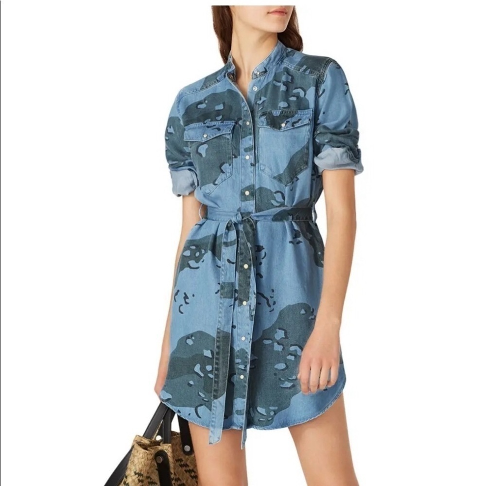 All Saints Kat Camo Shirt Dress Short Mini Summer Sundress Blue Camouflage 2